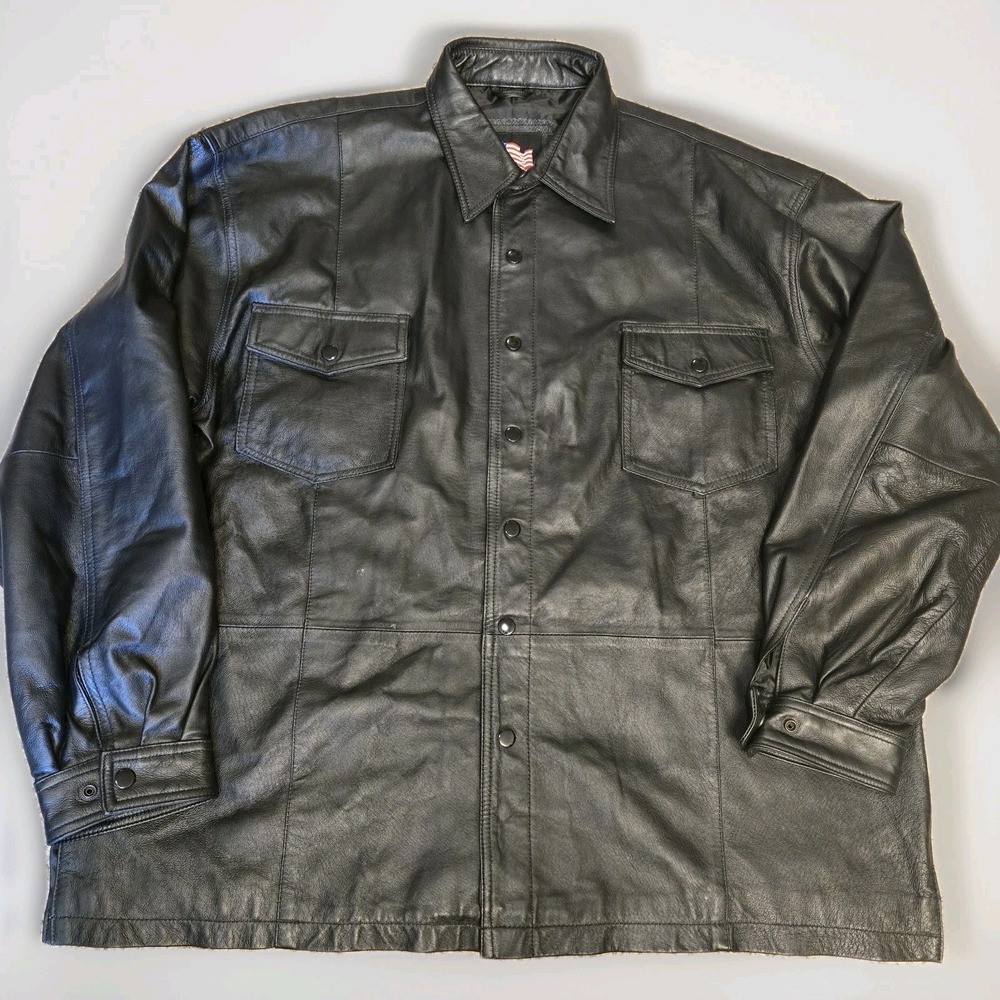 leather usa jacket 105907 Genuine Black Leather Big Tall Mens 3XL